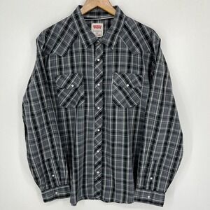 Levi's Western Shirt Men's Size XL Gray Plaid Print‎ Pearl Snap Cowboy